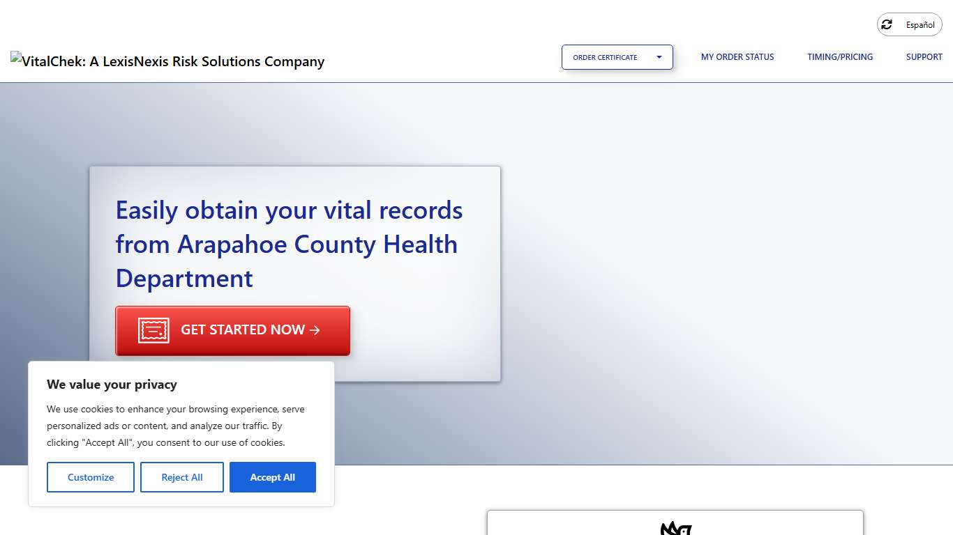 Arapahoe County Health Department (CO) Order Certificates - VitalChek