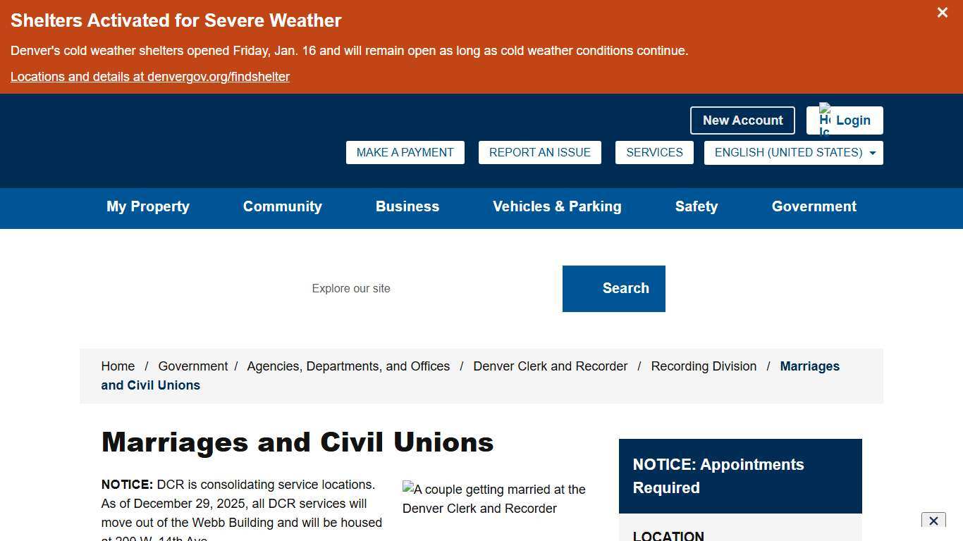 Marriages and Civil Unions - City and County of Denver