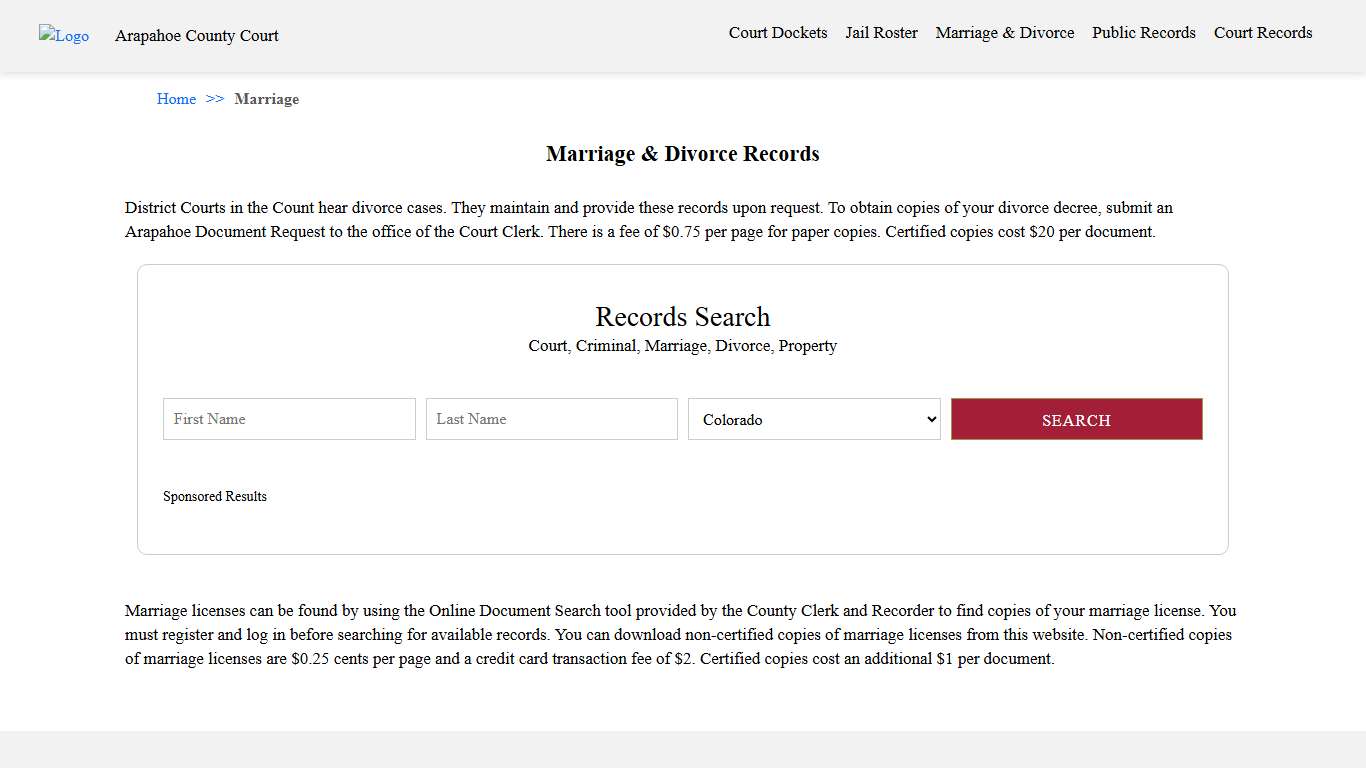 Marriage & Divorce Records Arapahoe County Court